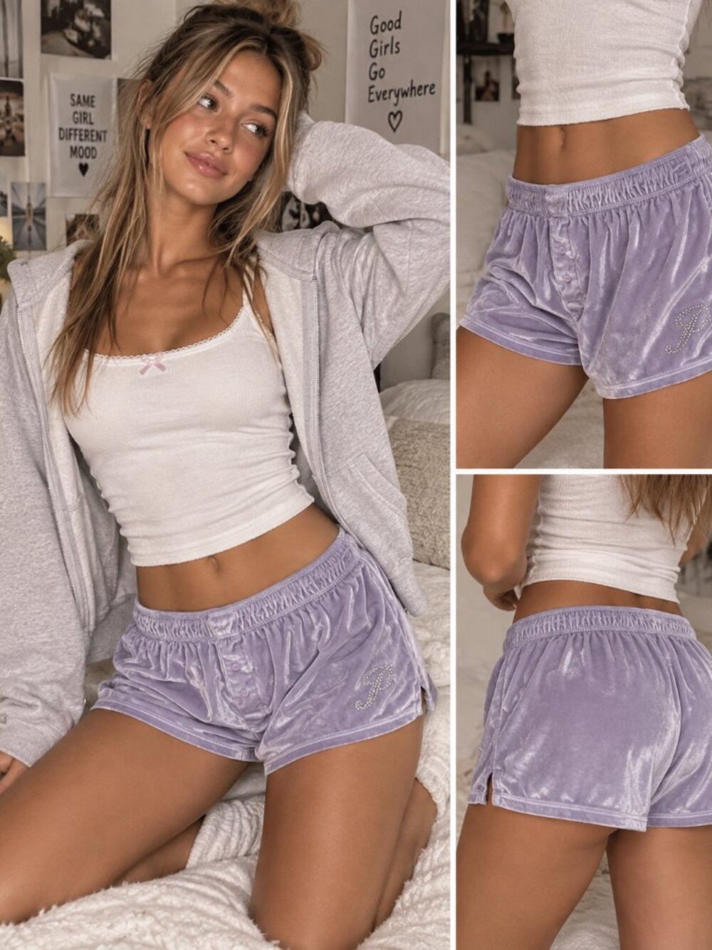 💜✨NWOT PINK Victorias Secret Women’s Purple Velour Y2K Mini Lounge Shorts XS